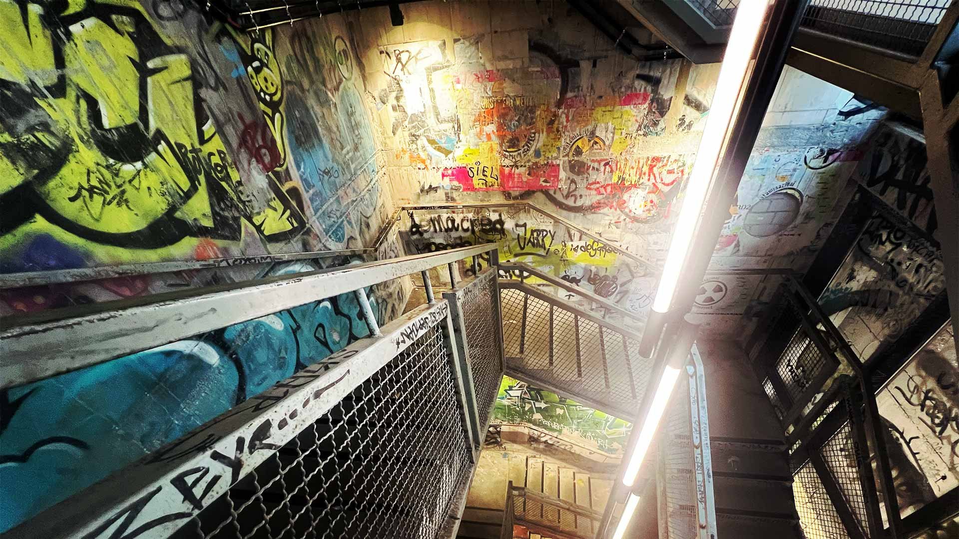 Graffitied staircase in Berlin