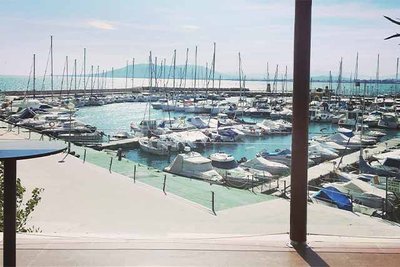 Meeting venue looking over a marina