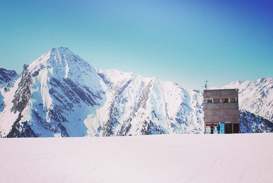 Modern building on a ski slope