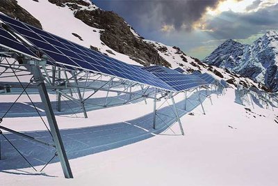 Solar panels on a glacier