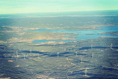 Wind turbines on a Norway plain